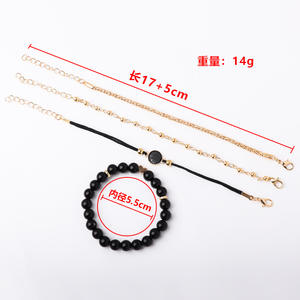 Conjunto de Pulseras de Cuentas de Moda, Chapadas en Oro, con Perlas de Imitación Negras, Estilo Vintage, Joyería para Mujer, Regalo - Product Image 4