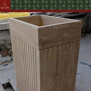Lavabo da <span class=keywords><strong>bagno</strong></span> GOLDKING in travertino beige con design verticale scanalato, personalizzabile OEM ODM, direttamente dalla fabbrica - Product Image 5