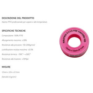Cinta de Teflón Rosa para Vapor, 12 mm x 12 m x 0,1 mm - Product Image 3