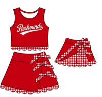 Tenues de cheerleaders personnalisées pour filles, tenues sportives sur le thème du ballon, ensembles de hauts à manches courtes et de jupes-culottes imprimées pour équipes de football, ensembles pour le jour du match pour filles