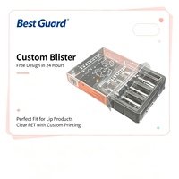 Plateau en blister transparent pour baume à lèvres, en plastique recyclable, épaisseur 1 mm, taille personnalisée, avec dos adhésif en relief, emballage PET PVC PP