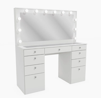 Coiffeuse moderne avec miroir LED et panneau en bois, plateau en verre, pour appartement, chambre, hôtel