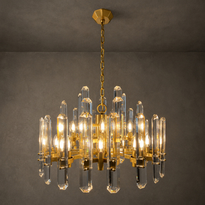 Indoor Decor Crystal Prism Chandelier Adjustable Golden Chain LED Remote Control Eye-Caring <b>Light</b> for <b>Dining</b> Hall Bedroom Hotel - Product Image 1