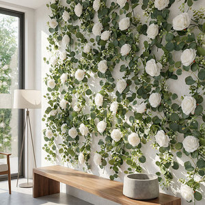 Guirlande de roses artificielles avec eucalyptus et camélia pour la décoration de table de mariage, 120 cm, blanc - Product Image 2