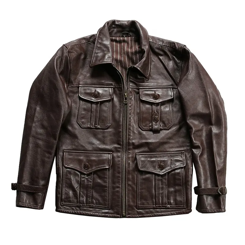 Outdoor Leisure 100% Genuine Leather Jackets New Brown Dress Flip Collar Men's Waisted Outerwear Moto Horseskin Jacket Clothing