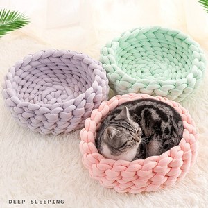 Cama para Perros y Gatos Hecha a Mano, Súper Suave, de Felpa, Transpirable, Tejida, Cómoda, de Lujo, de Algodón, Color Macaron - Product Image 4