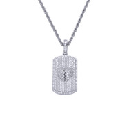 Pendentif bouclier cœur stéréo, bijoux hip-hop, accessoires rap, laiton incrusté de zircon, chaîne pendentif bouclier craquelé.