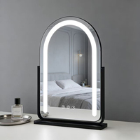 Miroir de maquillage intelligent à cadre métallique arqué avec interrupteur tactile LED pour anniversaire et mariage