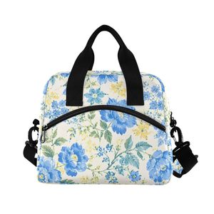 Custom Print Blue Floral Insulated <b>Lunch</b> <b>Bag</b> Waterproof Portable Food <b>Tote</b> Zipper Cooler <b>Bag</b> for Travel Camping - Product Image 3