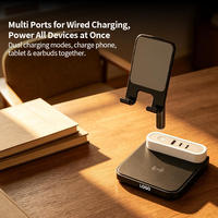 Chargeur de téléphone portable USB rapide réglable 4-en-1, support de bureau avec veilleuse, support de chargeur sans fil, 2 chargeurs USB de type C