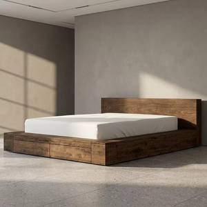Cadre de lit moderne Linz en teck massif avec tiroirs intégrés spacieux pour une ambiance chaleureuse dans la chambre - Product Image 1
