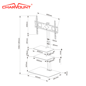 Support TV au sol universel en aluminium réglable en hauteur 600*400mm pour téléviseur 70 pouces - Product Image 2