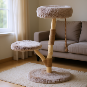 Modern <b>Cat</b> Tree 35-Inch 2 Levels Wooden <b>Scratching</b> <b>Posts</b> <b>Cat</b> <b>Bed</b> Rope Toy Brown Indoor <b>Cats</b> - Product Image 2