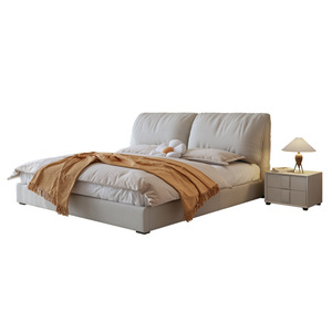 Lit en tissu avec rembourrage doux, cadre en bois massif, rangement pneumatique, taille double, pour chambre à coucher - Product Image 5