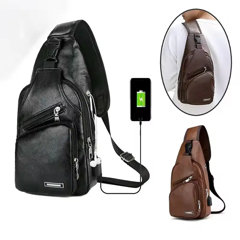 Nieuwe Koreaanse Mode Opladen Heren Borsttas Outdoor Pu Lederen Enkele Schouder Aktetas Lederen Sling Bag