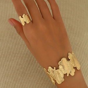 Ensemble de 2 bracelets jonc en métal doré punk, feuilles épaisses, réglables, texture ouverte, bracelet jonc pour femmes, ensemble de bijoux - Product Image 3