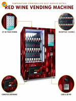 Distributeur automatique de vin rouge, écran tactile HD 22 pouces, 105 bouteilles, température contrôlée 3-20°C, paiement par carte et QR, usage commercial