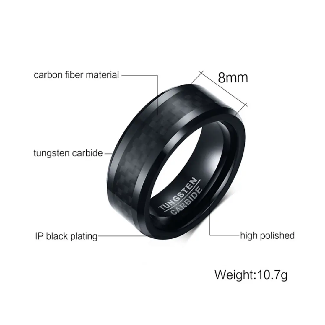ring 8 mm herren wolfram hartmetall ring schwarz kohlefaser einlage hochzeit herren schmuck ringe