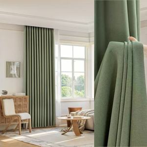 Suministro de fábrica, estilo moderno, poliéster, lino, Color verde, cortinas opacas altas, tela para sala de estar, Hotel, dormitorio, ventanas - Product Image 6