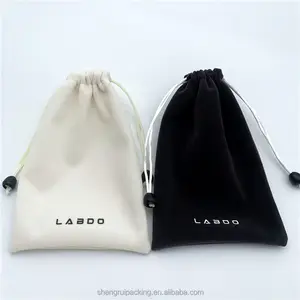 OEM Plush Velvet Dust Bag for Clips Hair Accessories Luxury Velvet Makeup Gift Bag With Beads String