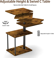 Table basse moderne en forme de C, pivotante à 360°, hauteur réglable, plateau en métal et bois, table d'appoint pour salon, chambre, location