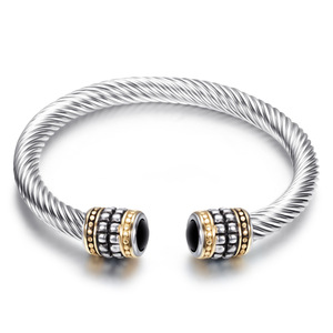 Bracelet en fil torsadé bicolore en acier inoxydable, or et noir, bijoux de mode unisexe - Product Image 3