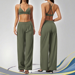 Conjunto Deportivo Personalizado, Sujetador Deportivo Transpirable, Pantalones Anchos, Elásticos en Cuatro Direcciones, Conjunto de 2 Piezas para Fitness y Yoga - Product Image 3