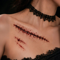 Autocollants de tatouage colorés sans eau pour Halloween, transfert à l'eau, maquillage corporel complet pour fête, maison hantée, cosplay, logo réaliste