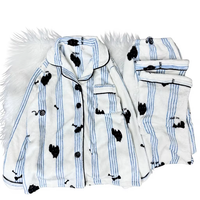 Pyjama en flanelle de polyester pour femme, automne/hiver, manches longues, imprimé dessin animé, col à revers, idéal pour se détendre à la maison