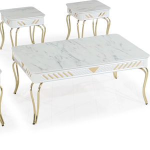 Ensemble de table basse Sahra 4+1 en faux marbre et métal, meubles de salon - Product Image 1