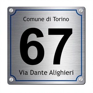 Plaque de numéro de rue personnalisée style <span class=keywords><strong>Majolica</strong></span>, modèle en aluminium estampé renforcé (carré argent/or) - Product Image 1