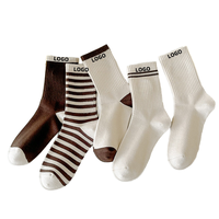 Chaussettes de sport coréennes tendance automne, design personnalisé amusant, tricotées 100% coton, respirantes, antibactériennes, séchage rapide, logo sous le pied