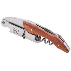 Stainless Steel Leather-Sheathed Wood Handle 4-in-1 Multi-Functional Wine & Bottle <b>Cap</b> Opener with Portable Design - Product Image 2