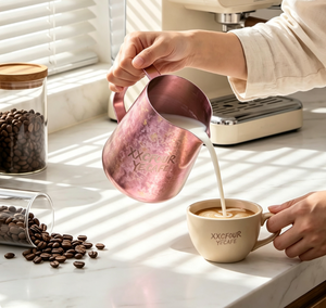 เหยือกตีฟองนมไทเทเนียมแท้สีชมพู สำหรับชงกาแฟ อุปกรณ์บาริสต้า - Product Image 1