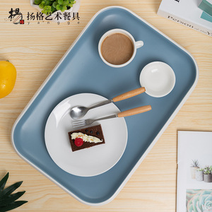 ถาดเสิร์ฟทรงสี่เหลี่ยมผืนผ้า ยี่ห้อ Yangge Art Tableware สีฟ้า ทำจากพลาสติก ไม่แตกหัก เหมาะสำหรับใช้ในบ้าน ใส่ชา กาแฟ เค้ก หรืออาหาร - Product Image 2