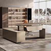 Bureau de travail en bois moderne de luxe, mobilier de bureau, bureau d'ordinateur texturé, chaise de patron, bureau de direction moderne