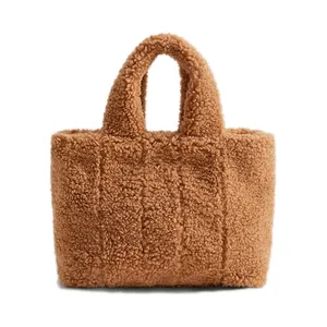 Yumuşak malzeme çanta kabarık Terry Tote el çantası EK004NB toptan özel küçük Mini Faux kürk bayanlar kadınlar için moda çanta açık