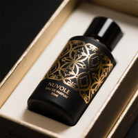 Vente en gros de flacons de parfum en verre noir de 100 ml, flacons de parfum ronds en verre de 30 ml et 50 ml avec emballage et logo personnalisés
