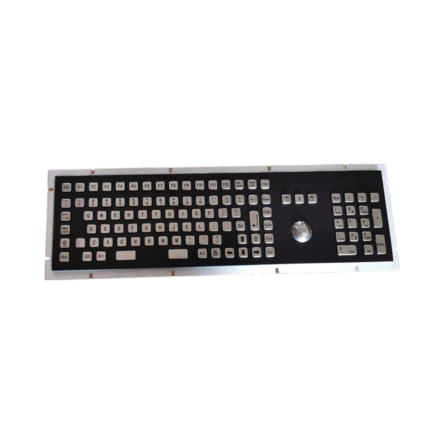 104-Key Industrial Metal Mechanical Keyboard with Trackball or Touchpad Black and White Panel Mounted Kiosk