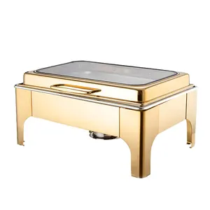 FTS food warmer hydraulic gold buffet electric commercial with glass window lid stainless steel rectangular chafing dishes