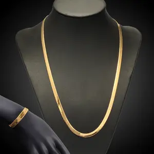 18K Gold Plated Korean Hot Selling Clavicle Blade Chain Lovers Jewelry Set Flat Snake Bone Chain Herringbone Chain