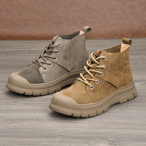 Bottes de neige pour hommes en cuir véritable, hauteur de la cheville, bout rond, semelle extérieure en caoutchouc, chaudes, antidérapantes, confortables pour l'hiver, semelle intermédiaire en EVA - Product Image 1