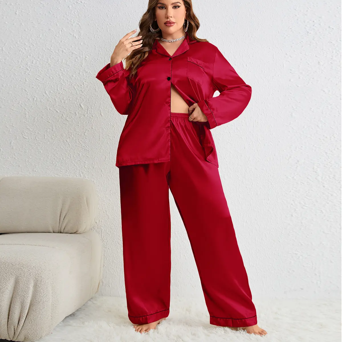 Plus Size Womens Pajama Sets Long Sleeve Button Down Sleepwear Nightwear Soft Pjs Lounge Sets