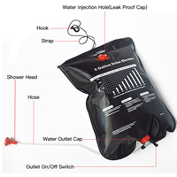 Douche solaire portable JW-075 pour l'extérieur, sac de douche suspendu de 20 L, chauffé à l'énergie solaire, pour le camping