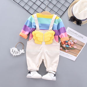 Sites de vente en gros en Chine : Ensemble de vêtements magnifiques pour fille, pantalon à bretelles et t-shirt arc-en-ciel - Product Image 2