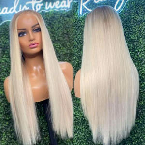 Perruques Full Lace cheveux humains blanc <span class=keywords><strong>glacé</strong></span> <span class=keywords><strong>blond</strong></span> cendres racines Ombre sans colle pleine transparente HD dentelle frontale perruque pour les femmes - Product Image 3