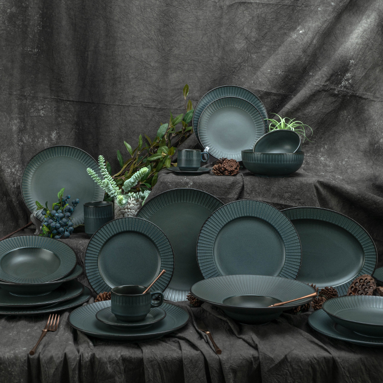 Dark Green Germany Poland Crokery Home Dinnerware Sets Porcelain Dishes  Plate Set Ceramic Dinnerware Tableware - Main Image