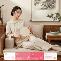 Pyjama long en coton et lin pour femmes, ensemble de style ethnique haut de gamme, printemps/été/automne, couleur unie, manches longues avec dentelle