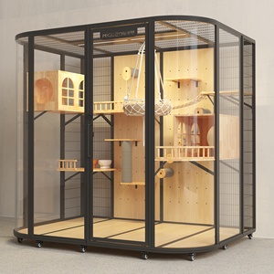 Premium Custom <strong>Cat</strong> <strong>House</strong> Villa with Wheels Large Space <strong>Design</strong> Rubber Wood and Tempered Glass Enclosure - Product Image 6