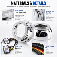 LANSEKO RGB LED Angel Eyes Shrouds pour projecteurs HID LED 3.0" avec lentille 5D, contrôle par application, IP67, 12V 24V pour phares de voiture